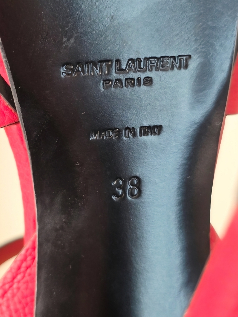 YSL Yves Saint Laurent Red Leather Strappy Ankle Strap High Heels EU38 / US8 - Picture 12 of 13